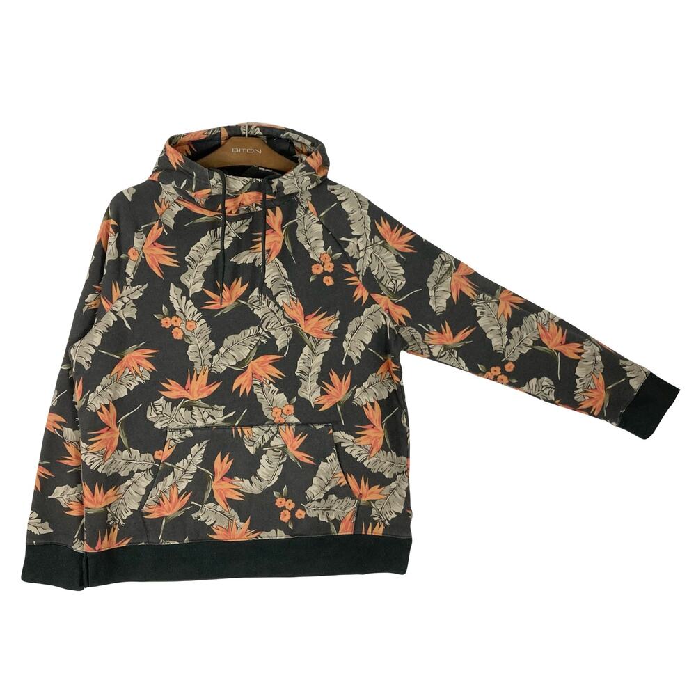 NWOT EXPRESS Hoodie Men XL Grey-Coral Floral Pocket Sherpa Lined Cotton Long-Slv